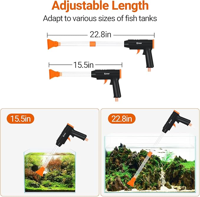 132GPH Manual Aquarium Gravel Cleaner, Fish Tank Siphon Vacuum Cleaner with Adjustable Water Flow for Cleaning Dirt, Water Change & Wash Sand Aquarium Cleaning Tools