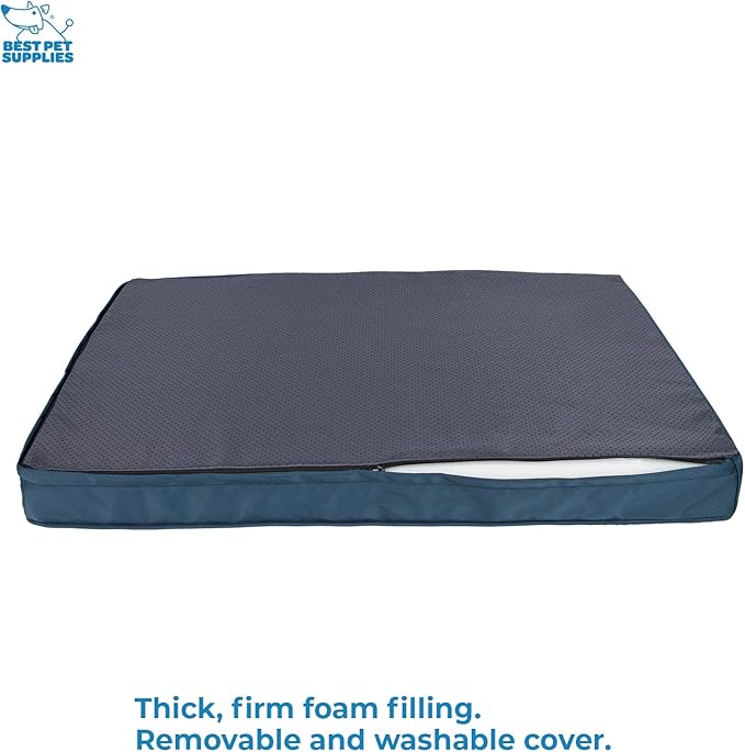 Best Pet Supplies Cute Dog Crate Mat Flat Bed with Waterproof Exterior, Thick Orthopedic Egg Foam Mattress, and Soft Sherpa Fleece Cover for Small, Medium, and Large Breeds - Blue, 24X16X3