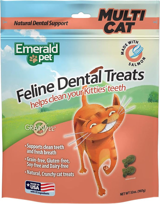 Feline Dental Treats — Tasty and Crunchy Cat Dental Treats Grain Free — Natural Dental Treats to Clean Cat Teeth, Freshen Breath, Reduce Plaque and Tartar Buildup — Salmon Treats, 32 oz (32 oz)