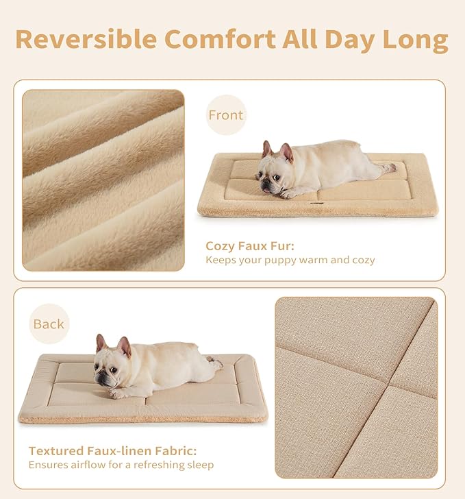 Made4Pets Dog Crate Pad Bed for Extra Large Dogs, Washable & Reversible, Anti-Slip Kennel Mat for Cozy Sleeping, Soft Fluffy Dog Bed for Indoor & Outdoor Use, 48"x30", Khaki