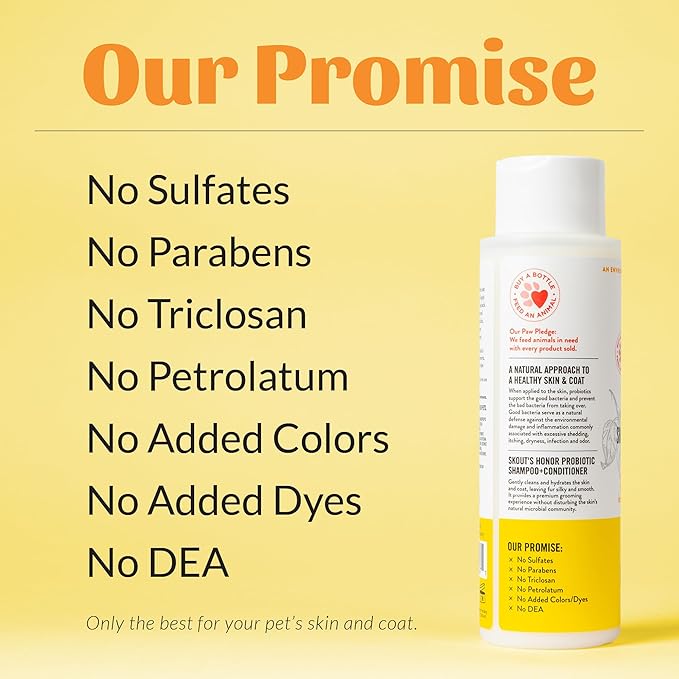 Skout's Honor Probiotic Cat Shampoo & Conditioner with Avocado Oil & Omega-3s, 97% Natural, Paraben & Sulfate-Free, Cruelty-Free, Defend Against Itch, Dryness, Irritation. 16oz, Honeysuckle