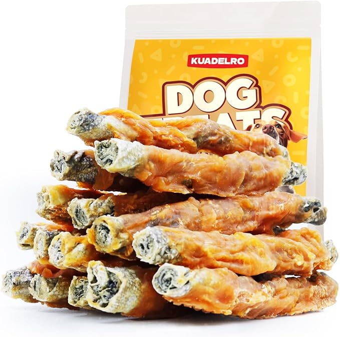 Chicken Wrapped Cod Skin Dog Treats, High Protein Chicken Jerky Chews Rawhide-Free Long-Lasting Dog Training Treats Snacks for Medium and Breeds 10.54oz