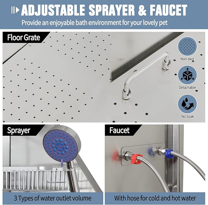 50 Inch Electric Dog Bathing Station For Large Dogs, Height Adjustable Stainless Steel Dog Pet Washing Station, Professional Dog Grooming Tub With Electric Lift, Pet Wash Bath Station (50" Right door)