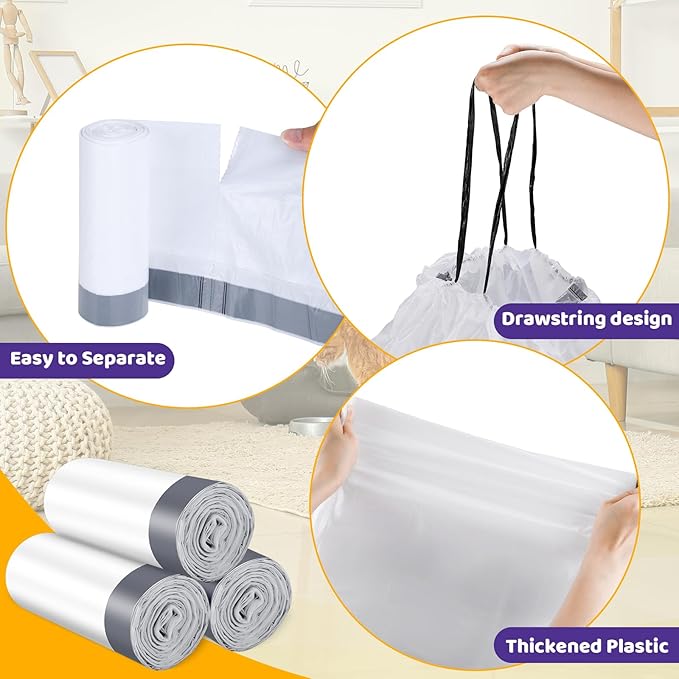 160 Count Cat Litter Box Liners with Drawstring Compatible with Litter-Robot 3/4 Heavy Duty Cat Litter Bags Waste Bags Replacement