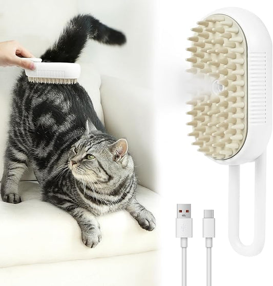 Nepfaivy Cat Steam Brush for Shedding - Steam Cat Brush for Indoor Cats, Rechargeable Steaming Pet Mist Water Steamer for Indoor Kitten, Pet Spray Hair Removal Comb for Massage, Spritz Defur Comb