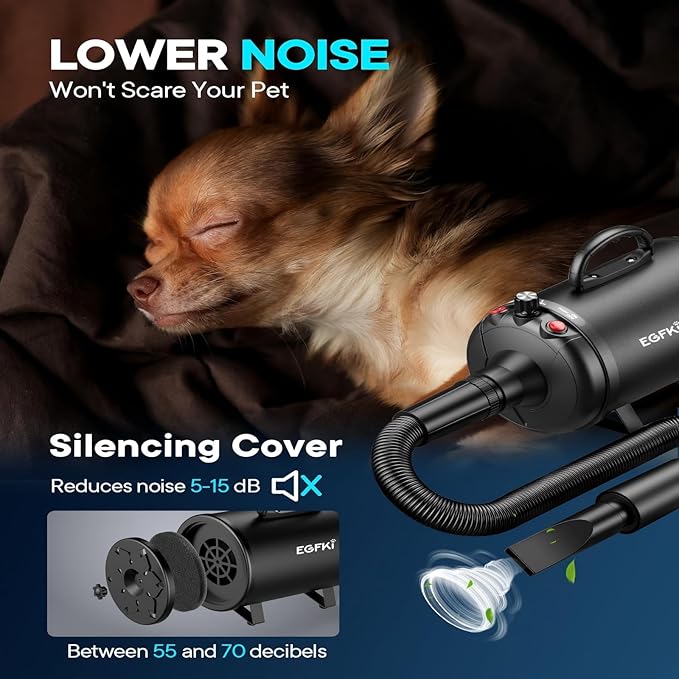 Dog Dryer, 5.2HP/ 3800W Pet Grooming High Velocity Force Blower with 4 Nozzles, Adjustable Speed and Temperature Dog Hair Dryers for Grooming