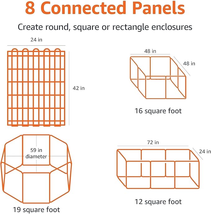 Amazon Basics Foldable Octagonal Metal Exercise Dog Playpen - Indoor/Outdoor, No Door, Large (8 Panels, 24 x 42), Easy to assemble, store, and customize, 42" - Large, Black