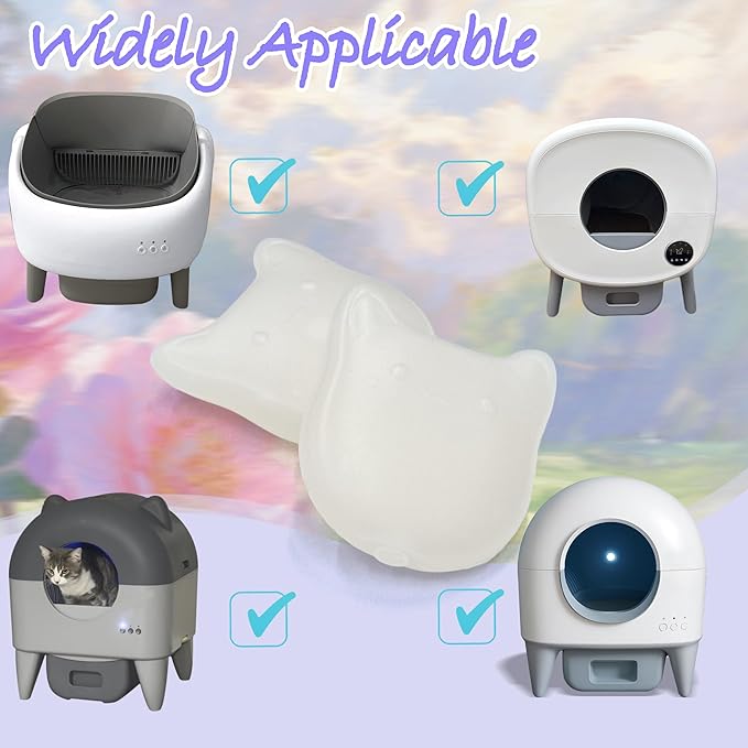 NewKe 4 Pack Deodorizer for Cumrige Self Cleaning Litter Box, Odor Eliminator Compatible with Fumoi Automatic Cat Litter Box, Cute Cat Shaped Design with Camellia Flower Scent, Fragrance Refills