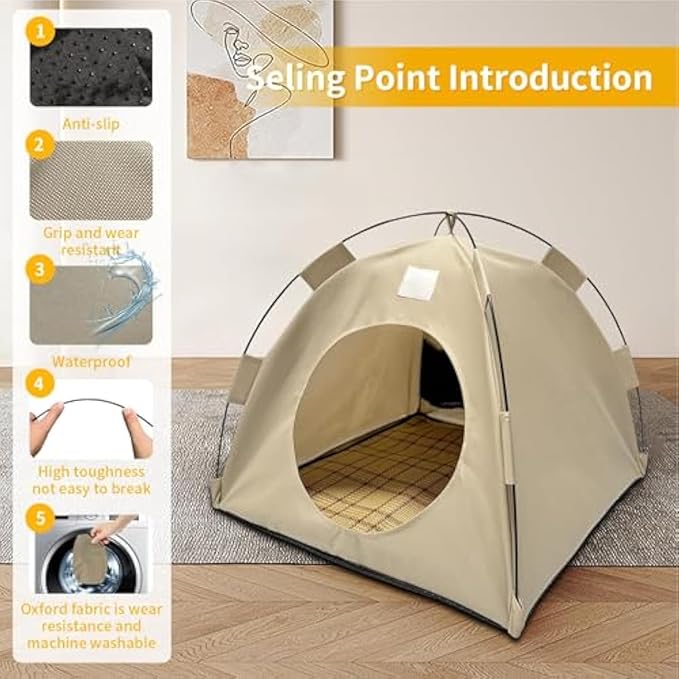 BreezyDen Pop-Up Pet Tent – Portable Indoor/Outdoor Cat Tent, Waterproof Pet Hideaway for Cats & Small Dogs with Mesh Window, Anti-Slip Base & Washable Design (White, XL (20 catties Kitten))