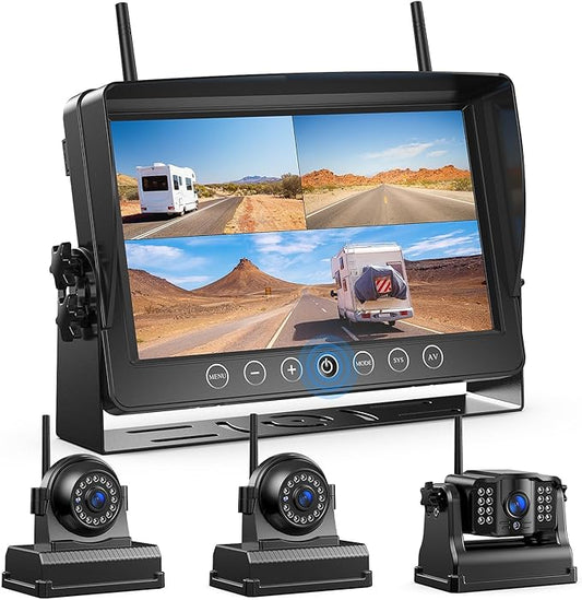 Fookoo 1080P 9" Magnetic Wireless Backup Camera, HD 9" IPS Monitor, Rechargeable 2 Side View 1 Rear View Cameras,1 Min Easy Install, Long Battery Life No Drilling IR Light for Trailer RV Truck DCX903