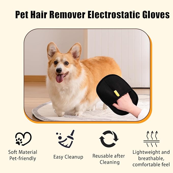 The Magic Brush Pet Hair Remover, Acssart Pet Hair Removal Glove, Electrostatic Pet Grooming Gloves, Efficient Reusable Cat & Dog Hair Remover for Couch, Furniture, Carpet, Curtain (3PCS)