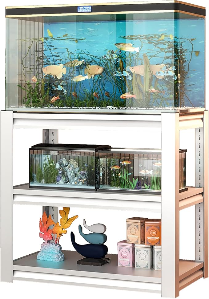Metal Aquarium Stand with a Adjustable 3-Tier Fish Tank Rack,Tank Not Included,for Home Office(31.5" L x 18" W x 34" H). (White)