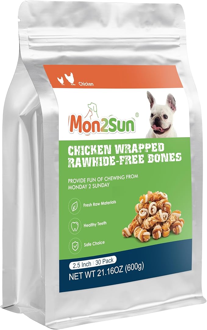 MON2SUN 2.5" Rawhide Free Dog Treats with Mixed Vegetables, Chicken Wrapped Mini Knot Bones for Small Dogs, Healthy Snacks for Balanced Nutrition, 21.2oz
