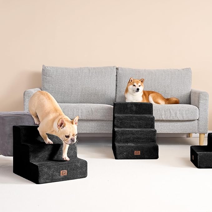 EHEYCIGA Dog Stairs for Small Dogs 13.5" H, 3-Step Dog Steps for Couch Sofa and Chair, Pet Steps for Medium Cats, Non-Slip Balanced Pet Ramp Indoor, Black