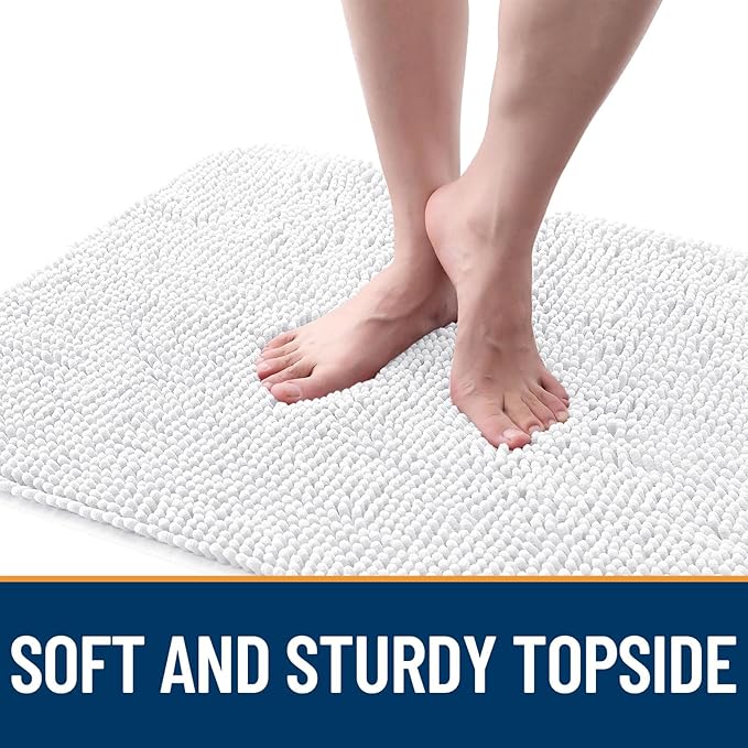 OLANLY Dog Door Mat for Muddy Paws 59x20, Absorbs Moisture and Dirt, Absorbent Non-Slip Washable Doormat, Quick Dry Chenille Mud Mat for Dogs, Entry Indoor Entryway Carpet for Inside Floor, White