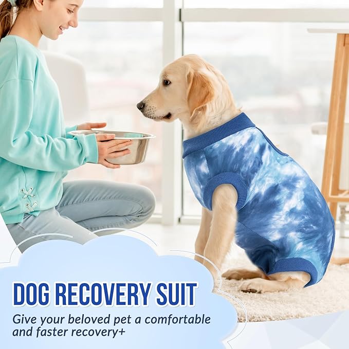 Lukovee Recovery Suit for Dogs, Onesie Surgery Recovery Suit for Female Male Dogs, Abdominal Wounds Cone E-Collar Alternative Prevent Licking Spay Recovery Suit (TBL,M)