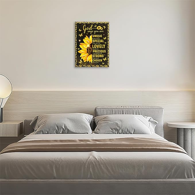 Christian Sunflower Bathroom Pictures Wall Art, Bible Verse Bathroom Wall Decor for Bedroom Office Wall Decorations for Bathroom Living Room Painting Artwork Modern Poster Prints 16"L x 12"W