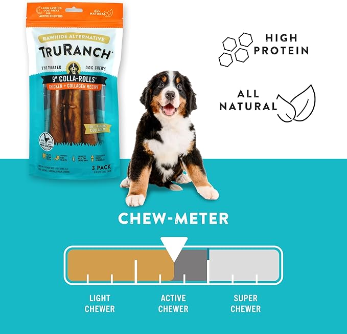Collagen Rolls - 9" Collagen Rolls for Dogs - Long Lasting Healthy Joint Support - Rawhide Alternative - Skin & Coat Health - Made with Real Chicken, Value Pack, 3 Bags, 9 Count