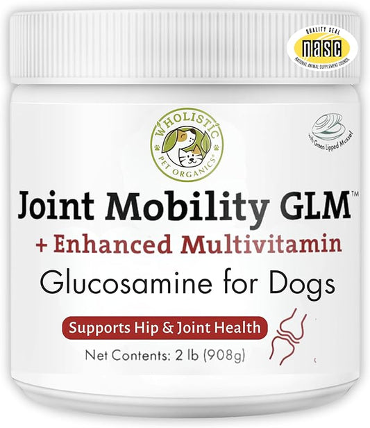 Wholistic Pet Organics Joint Mobility GLM - 2 Lb - Glucosamine for Dogs and Chondroitin Supplement Green Lipped Mussels - Joint Supplement for Dogs - Arthritis Pain Reliever for Large & Small Breeds