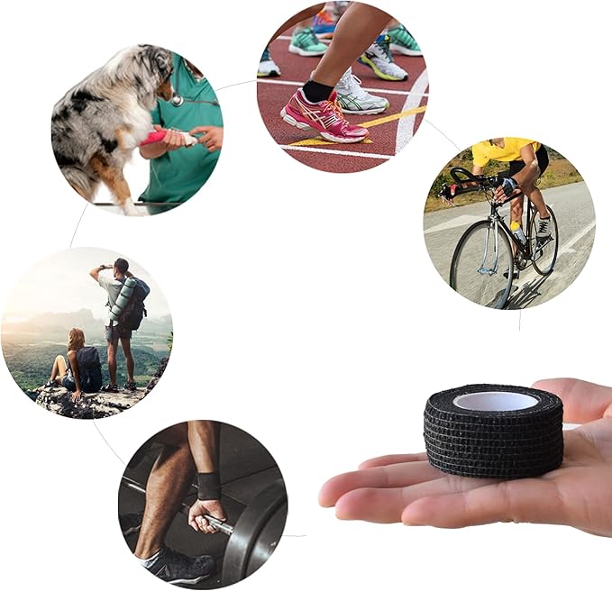 9 Pack 1" x 5 Yards Self Adhesive Bandage Wrap Self Stick Wrap for Ankle, Wrist, Finger, Sports, Breathable Cohesive Vet Tape for Pets (Black)