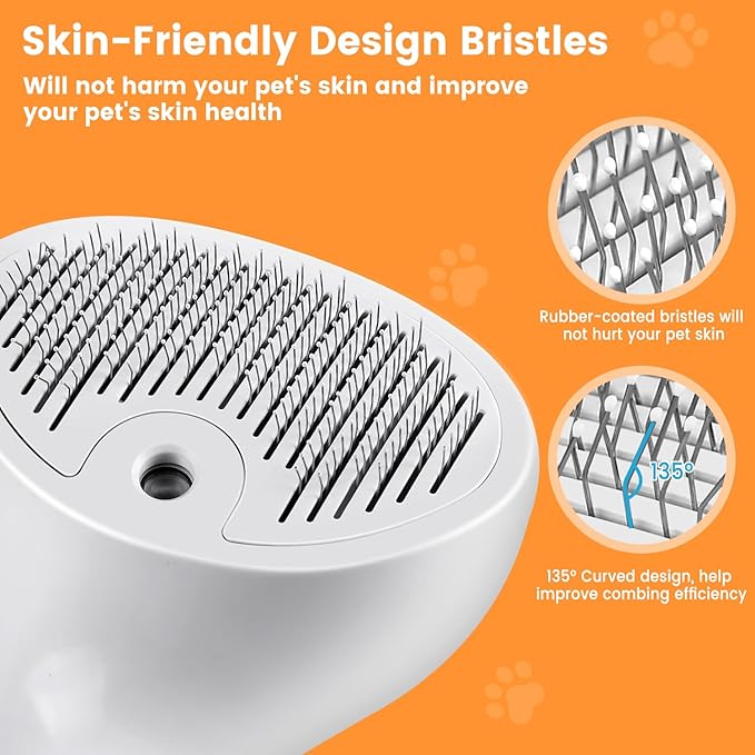 3 in 1 Cat Steam Brush for Cats & Dogs, Pet Spray Hair Removal Comb for Shedding & Grooming, Rechargeable Water Brush for Long & Short Haired Pets with Release Button(White)