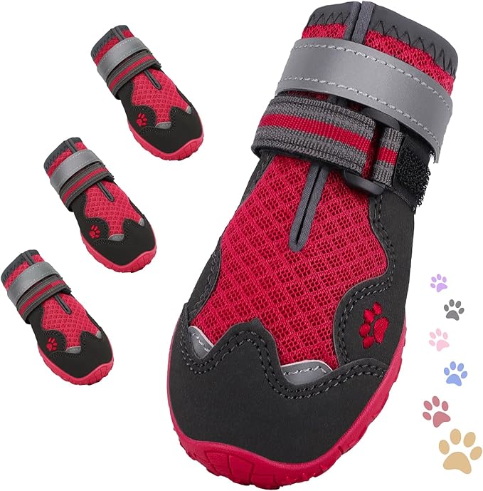Dog Shoes for Large Medium Small Dog, Mesh Breathable Dog Shoes for Hot Pavement, Anti-Slip Dogs Boots Paw Protectors with Reflective for Outdoor Walking Indoor Hardfloors (Size 1)