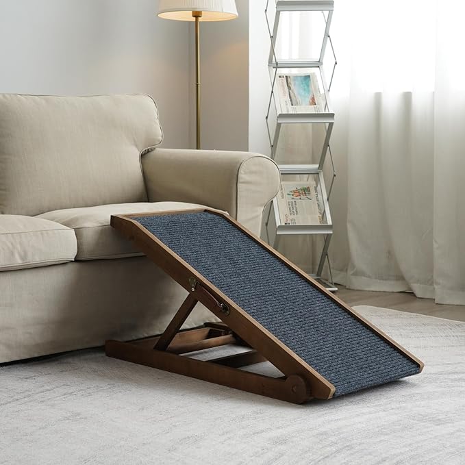 Dog Ramp for Bed Couch - Pet Steps Stairs to Get on Bed Couch 11.8"-19.6" High for Small or Large Dog Up to 200 lbs, Adjustable Wooden Dog Ramp Steps Foldable Portable, Anti-Slip Carpet (Black)