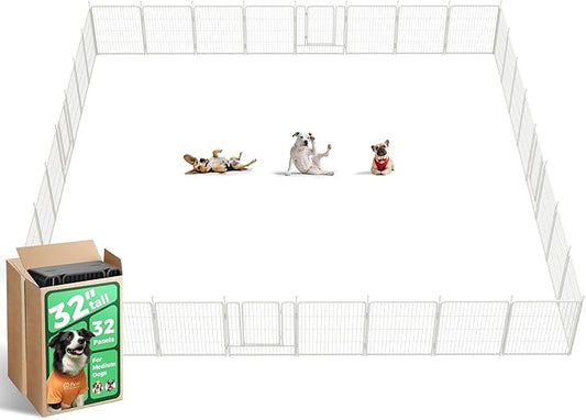 FXW Rollick Unleashed Dog Playpen for Indoor, Yard, RV Camping, 32 inch 32 Panels for Small and Medium Dogs, White│Patented