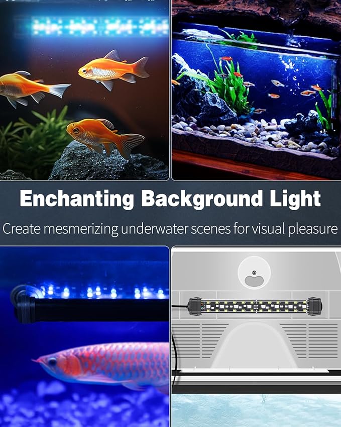 Pawfly 5 W Aquarium LED Light 8 Inch 24/7 Fish Tank Light with Full Spectrum Brilliant White Blue Red Green Lights Multi-Colored LEDs with D/N Mode Single Color Effects Timer and Adjustable Brightness