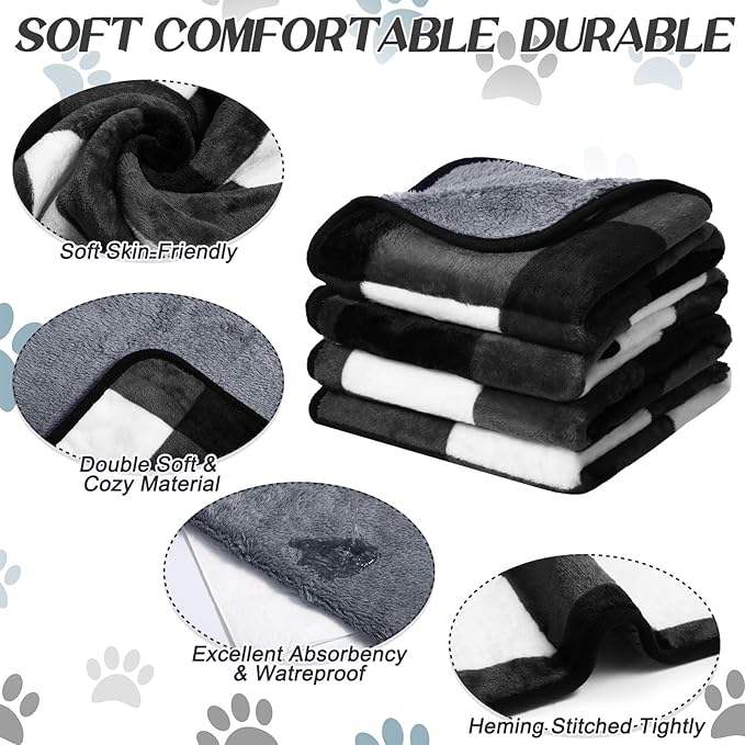 Reginary 4 Pcs Waterproof Guinea Pig Blankets Washable Small Animal Fleece Bedding Absorbent Guinea Pig Cage Liners Reusable Pet Pee Pad Sleep Mat for Hamster Ferret(Gray Plaid,24 x 16 Inch)