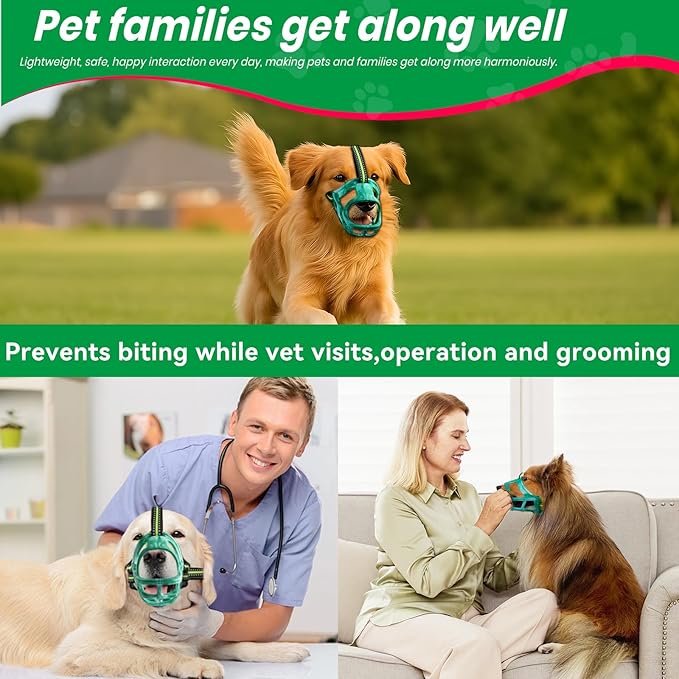 Dog Muzzle, Basket Muzzle for Small Medium Large Dogs, Anti-Biting and Chewing, Lightweight & Sturdy Cage Design, Allows Panting & Drinking, Ideal for Grooming & Training(Green Size S)