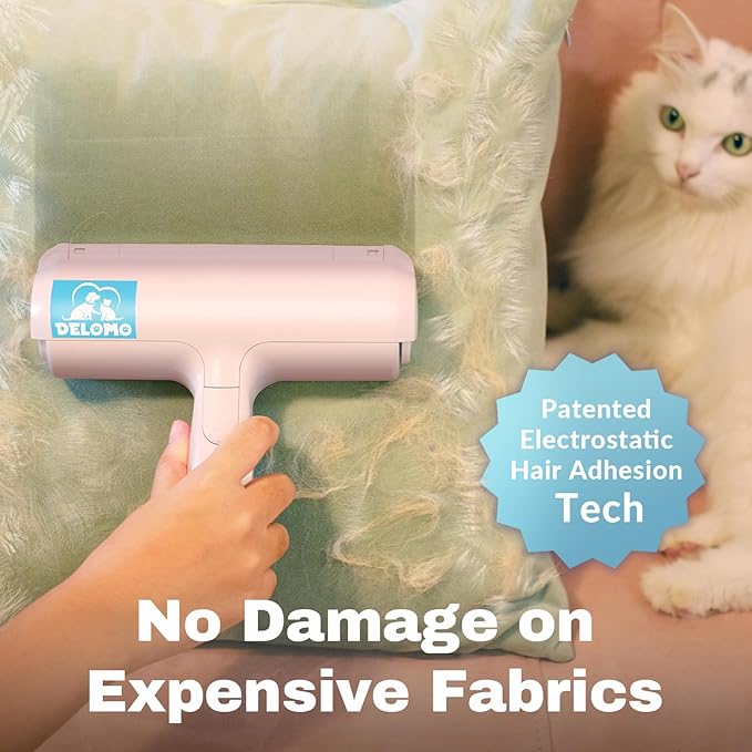 DELOMO Pet Hair Removal Tool, Pet Hair Remover - Lint Roller for Pet Hair - Cat and Dog Hair Remover for Couch, Furniture, Carpet, Car Seat, Reusable Lint Roller with Fur Bin, Pet Owner Essential