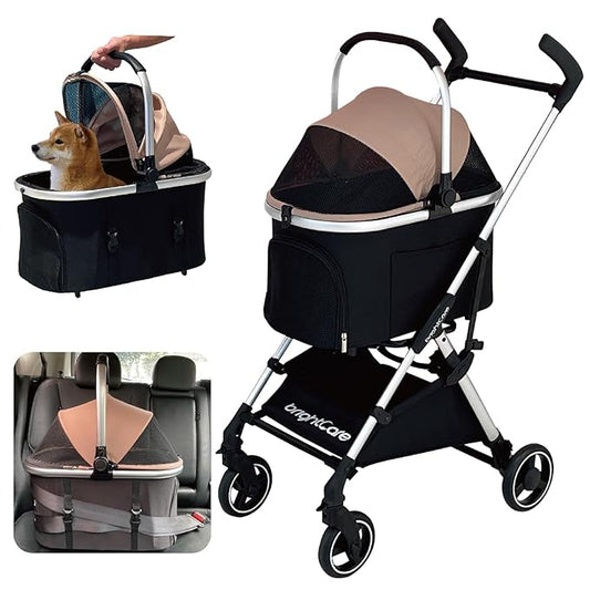 3-in-1 Small Pet Carrier with Stroller for Small Dogs & Cats Under 20 lb – Removable Carrier Converts to Car Seat – Lightweight, One-Hand Fold, No-Zipper Entry