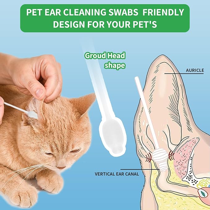 VinTS 100 PCS Cotton Dog Ear Cleaning Swabs, Pet’s Ear Infection Treatment Gourd-Shaped Swabs Prevent Accidental Injuries, Safer Cleaning for Dogs and Cats– Small Size.100% Cotton