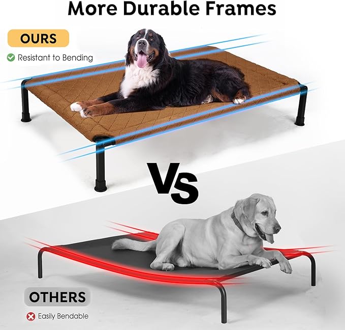 Veehoo Soft Plush Elevated Dog Bed, Raised Dog Beds with Heavy Duty Frame, Non-Slip Silicon Feet, Washable & Breathable Pet Cot for Indoor or Outdoor Use, 41" x 27", Brown, CWC2432A