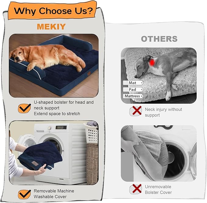 Extra Large Dog Bed-Orthopedic Waterproof XL Dog Bed for XLarge Extra Big Dogs - Foam Couch Sofa Washable with Removable Cover-Navy Blue