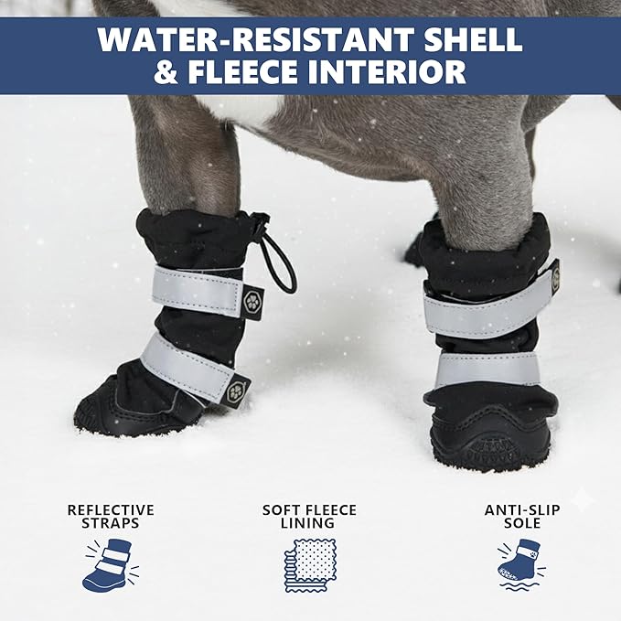 Spark Paws Dog Shoes, Waterproof Dog Boots for Medium to Large Dogs, Non Slip, Breathable Dog Booties and Paw Protectors - 4PCS Doggie Hiking Boots with Reflective Straps - Black - Size 7