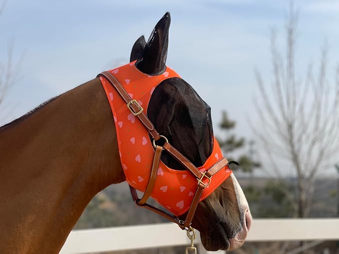 Horse Fly Mask Super Comfort Horse Elasticity Fly Mask with Ears We Only Make Products That Horses Like… (Orange, M)