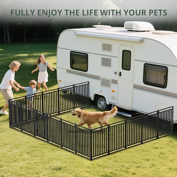 Dog Fence Outdoor Indoor, 40" Inch Height 32 Panels Dog Playpen for Large/Medium/Small Dogs Metal Dog Pen for Yard Camping and RV | Black-Silver