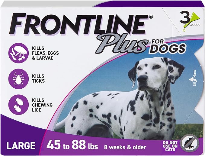 FRONTLINE Plus Flea and Tick Treatment for Large Dogs Up to 45 to 88 lbs. 3 Treatments