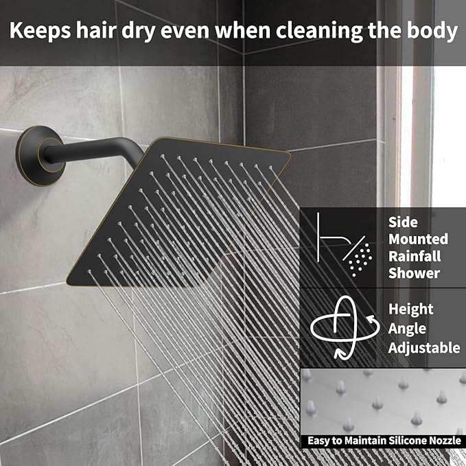 Oil Rubbed Bronze Shower System Set Temperature Display Push Button Shower Faucet with 12 inch and 8 inch Wall Mount Full Body Shower Head and Handheld Shower