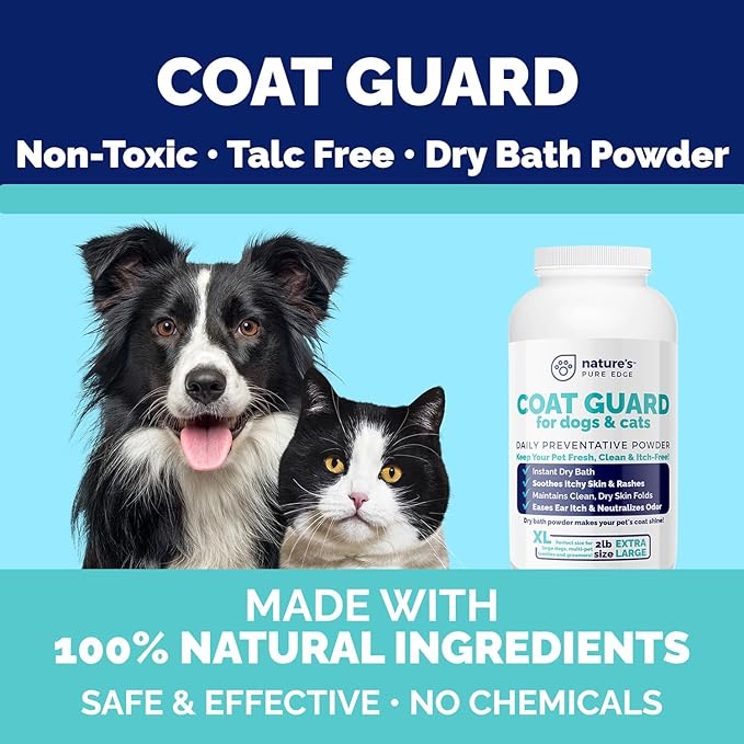 Coat Guard Dry Shampoo for Dogs and Cats - Extra Large 2 lbs Jar, Dog Dry Shampoo Powder, Waterless Dog Shampoo, Anti Itch Relief, Cedar Scented, Anti Dandruff, Hot Spots, Nature's Pure Edge