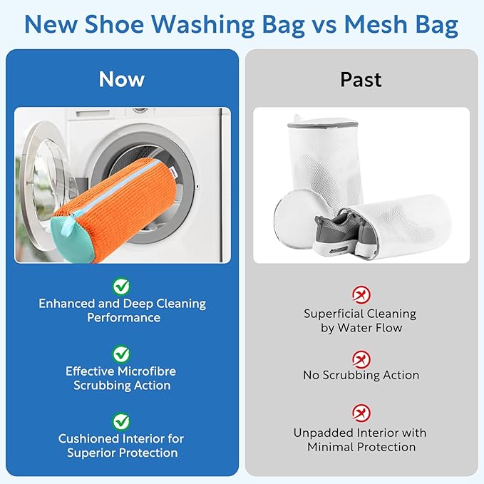 Shoe Bag For Washing Machine Laundry Shoe Bag 2 PCS Set Orange, Sneaker Trainer Tennis Shoe Washing Machine Bag, Shoe Washing Bag Fluffy Fiber Inside, Large Size Shoe Laundry Bag, Shoe Cleaning Bag