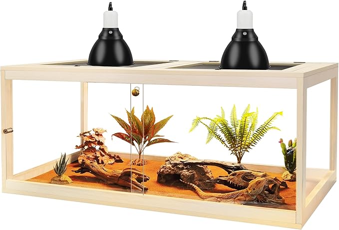 Prolee Reptile Terrarium Tank Up to 78 Gallon, Lizard Tank Bearded Dragon Tank with Metal Mesh Roof Door, Snake Tank with Lock Design (Oak, 78 Gallon Volume, 48 Inch Length)
