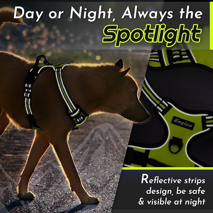 Eagloo Dog Harness Small Sized Dog, No Pull Service Vest with Reflective Strips and Control Handle, Adjustable and Comfortable for Walking, No Choke Pet Harness with 2 Metal Rings, Green, S