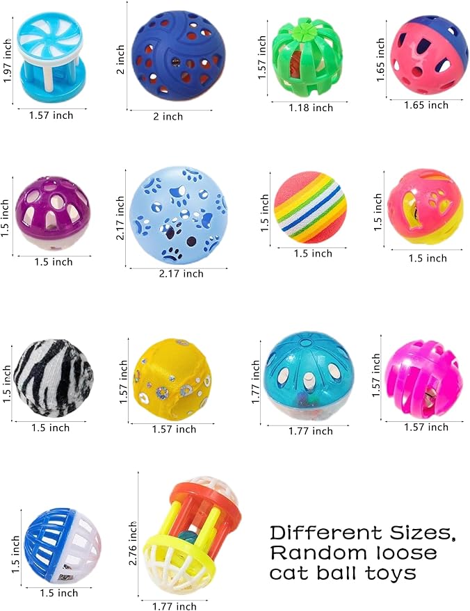 15-Pack Cat Toy Balls for Indoor Cats and Kittens (1.5'' - 2.2'', Cat Toys Mega Set)