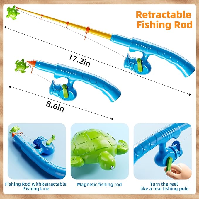 Magnetic Fishing Game Pool Toys for Kids 3-5, Water Table Bathtub Kiddie Party Toy with Pole Rod Net Plastic Floating Fish, Outdoor Toys for Boys Girls Kids Age 3 4 5 6 7 8 Year Old