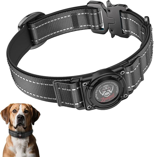2025 Upgrade Airtag Dog Collar, Reflective Dog Collar with Airtag Holder, IP68 Waterproof| Metal Buckle| Ultra-Durable| Comfortable Padded, GPS Dog Collars for Medium Large Dogs (Black,L)