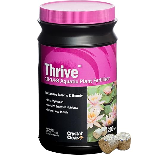 CrystalClear Thrive Aquatic Pond Plant Food, Fish Safe Water Garden Fertilizer, Nutrients Boost Lily & Lotus Flower Bloom & Root Growth, 200 Tablets