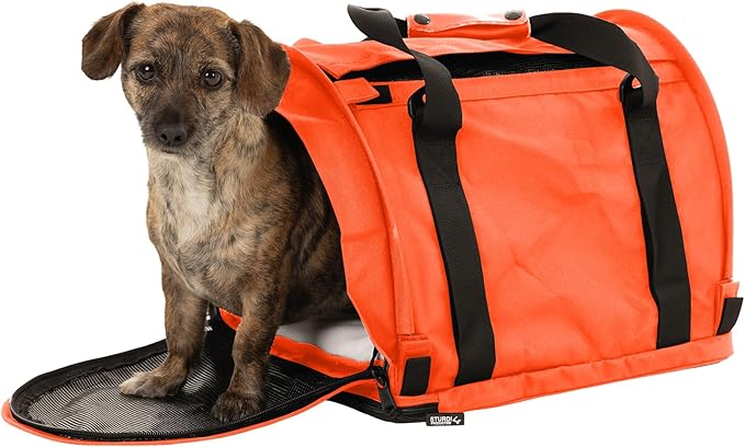 SturdiBag Pro 2.0 Pet Travel Carrier with Flexible Height for Cats and Dogs | Soft Sided Pet Carrier Bag with Safety Clips and Seatbelt Straps for Airplane or Car Travel | Medium, Orange